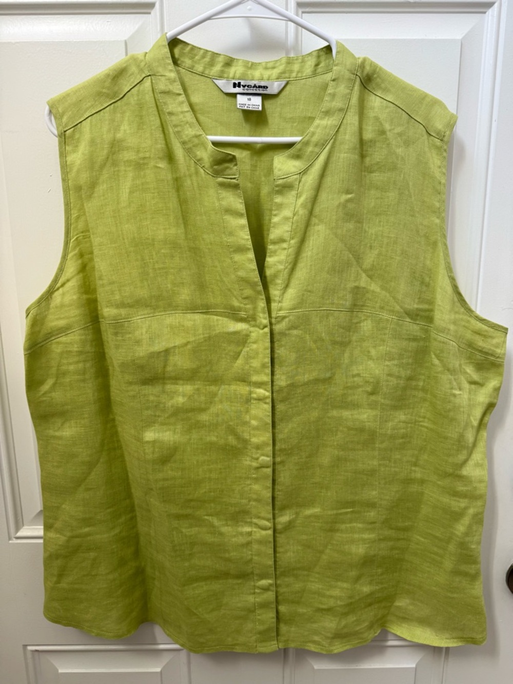 Nygard Collection Sleeveless Linen Split-Neck Top - Lime Green